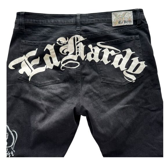Ed Hardy Men's Slim Tapered Jeans Black Skull Dagger Embroidered Size 38 - Picture 8 of 12
